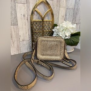 Allibelle Xbody Box Bag, Embossed Snake Leather Mini Crossbody